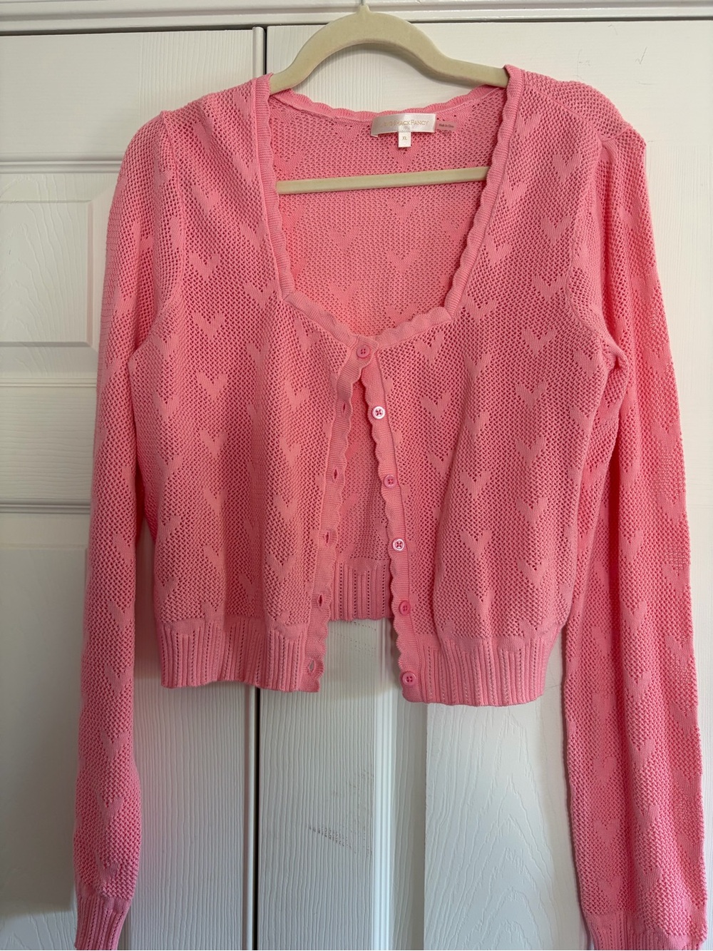 LoveShackFancy Pink Heart Crochet Crop Cardigan